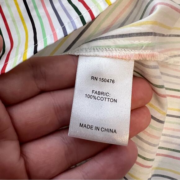 Crosby by Mollie Burch striped asymmetrical top tortoise button back sz M - Picture 6 of 8